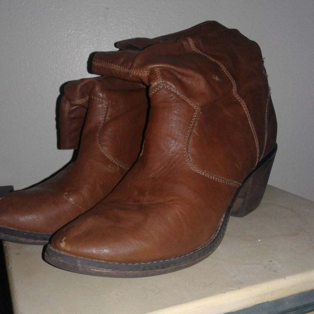 Brown Leather Ankle Cowboy Boots